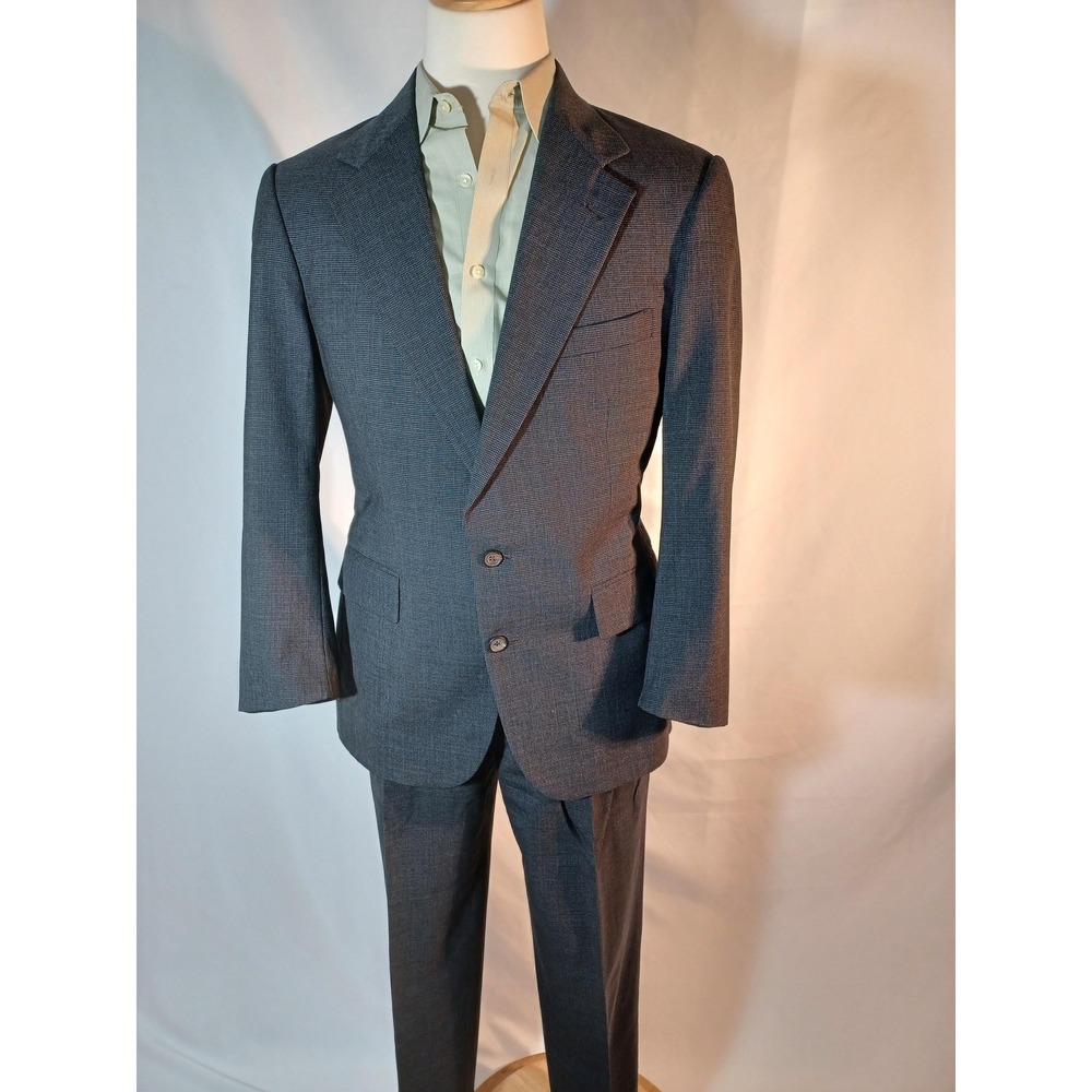 Chaps Ralph Lauren Suit Mens 44 Gray‎ Check Wool 2 Piece Jacket Pants Classic
